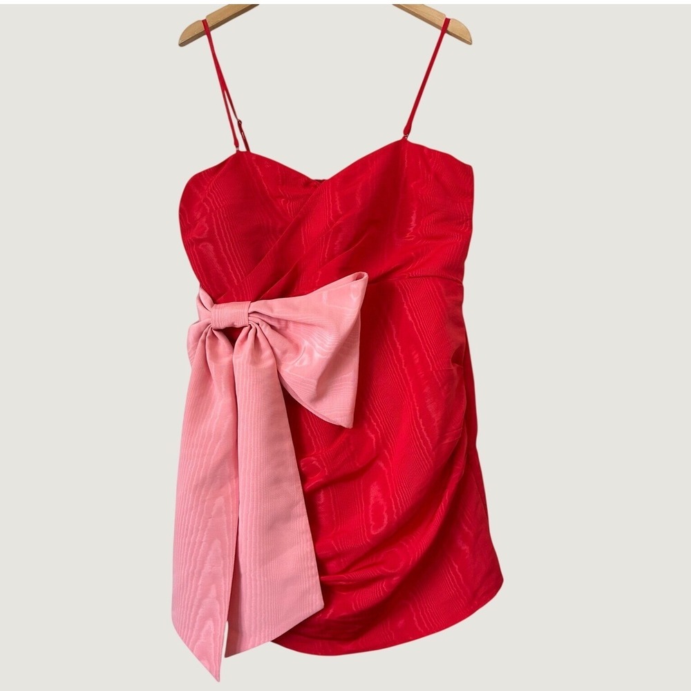Future Collective Kahlana Barfield Brown Red Pink Bow Mini Dress L NWT